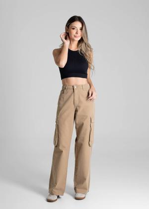Imagem de Calça Sarja Sawary Wide Leg - 280760 - Bege 42