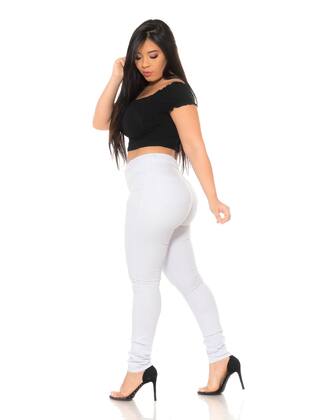 Imagem de Calça Skinny Feminina Jeans Branca com lycra cintura alta