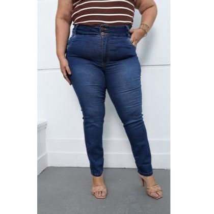 Imagem de Calça Skinny Jeans Feminina  modeladora Plus Size escura cintura alta lycra/elastano moda tendencia