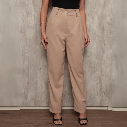 Imagem de Calça Social Feminina Alfaiataria Linho Cintura Alta e Bolso