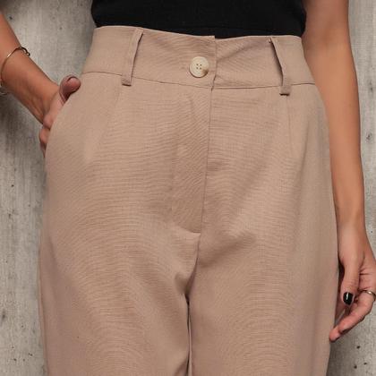 Imagem de Calça Social Feminina Alfaiataria Linho Cintura Alta e Bolso