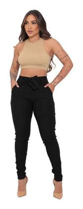 Imagem de Calça Social Feminina Com Lycra Clochard Laço Cintura Alta