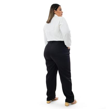 Calça Social Feminina Plus Size Preta Tecido Two Way Trabalho