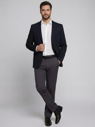 Imagem de Calça Social Masculina Slim Cinza Escuro Calça de Terno Executiva Tecido Panamá Alfaiataria de Trabalho Executivo Tamanh