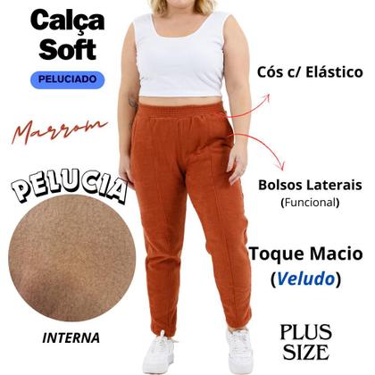 Imagem de Calça soft peluciada feminina plus size básica moda inverno 20224a