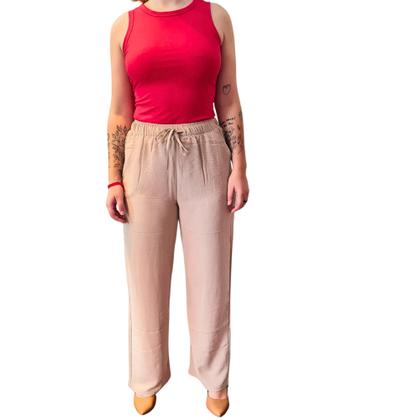 Imagem de Calça Solta Crepe Cós Elástico Amarração Leve Fina Facinelli