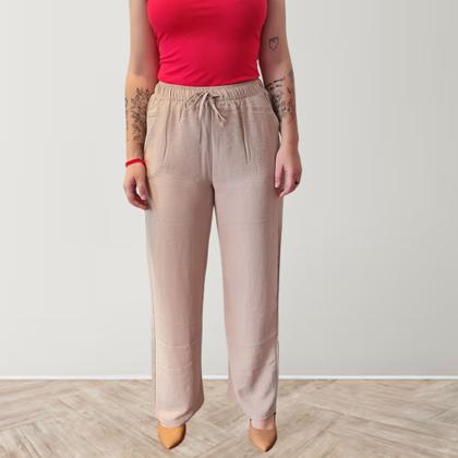 Imagem de Calça Solta Crepe Cós Elástico Amarração Leve Fina Facinelli