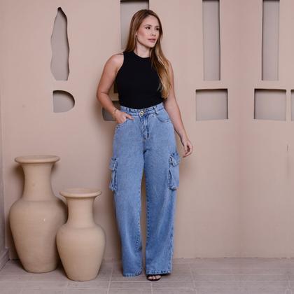 Imagem de Calça Wide Leg 100 Marmorizado Jeans De Boso Mochila