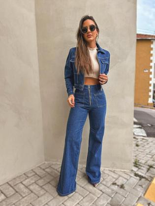 Imagem de Calça Wide Leg Jeans com Ziper