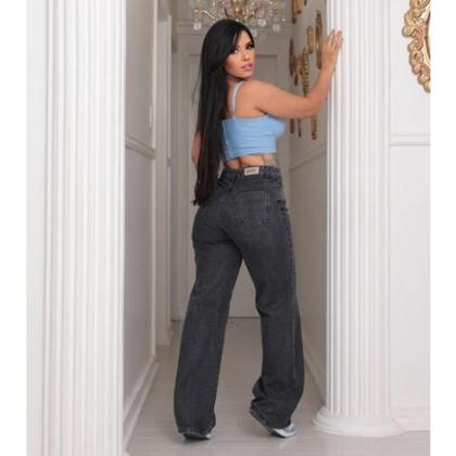 Imagem de Calça Wide Leg Marmorizada Cinza/Chumbo Feminina Jeans Premium cintura alta Pantalona tendencia