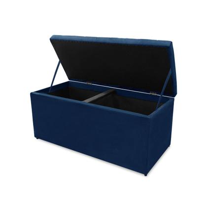 Imagem de Calçadeira Baú Estofada Dunas Casal 140 cm - Veludo Azul