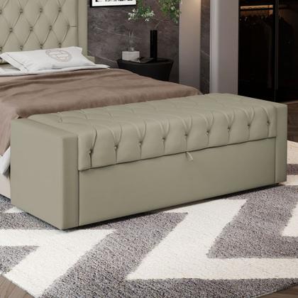 Imagem de Calçadeira Báu Queen Size Atena 160cm Capitonê Veludo Bege - Abmaza