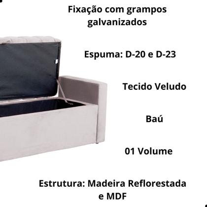 Imagem de Calçadeira de Sapatos Baú Estofada 195 cm King Veludo Emma