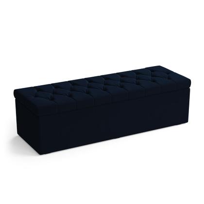 Imagem de Calçadeira Estofada Decorativa para Cama Box Sagitarius 195 para Cama King Suede Azul Marinho Aradec