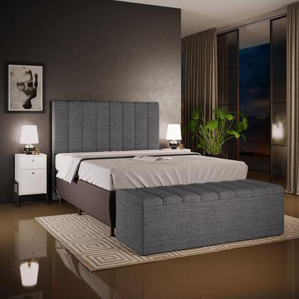 Imagem de Calçadeira Recamier Baú Para Cama Queen Dália 160x50 Cm W01 Linho Cinza Escuro - Lyam Decor