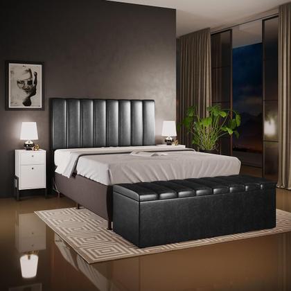 Imagem de Calçadeira Recamier Baú Para Cama Queen Dália 160x50 Cm W01 material sintético Preto Lyam Decor