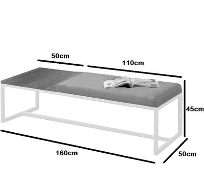 Imagem de Calçadeira Recamier Londres 160cm Industrial Branco Sintético Cinza Tampo Quadrado MDF Rústico - Ahz Móveis