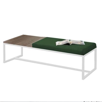 Imagem de Calçadeira Recamier Londres 160cm Industrial Branco Suede Verde Tampo Quadrado MDF Caramelo - Ahz Móveis