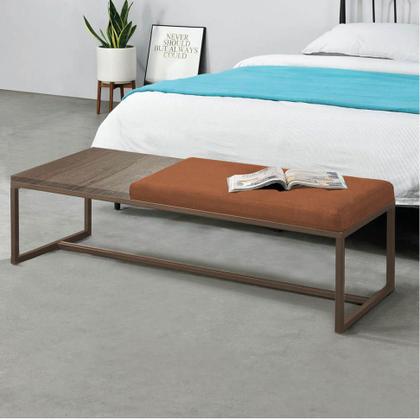 Imagem de Calçadeira Recamier Londres 160cm Industrial Marrom Suede Terracota Tampo Quadrado MDF Rústico - Ahz Móveis