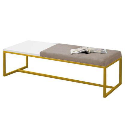 Imagem de Calçadeira Recamier Londres 195cm Industrial Dourado Sintético Bege Tampo Quadrado MDF Branco - Ahz Móveis