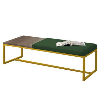 Imagem de Calçadeira Recamier Londres 195cm Industrial Dourado Suede Verde Tampo Quadrado MDF Rústico - Ahz Móveis