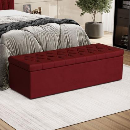 Imagem de Calçadeira Sagitarius Estofada 195 para Cama Box King N-033 Veludo Vermelho Aradecor