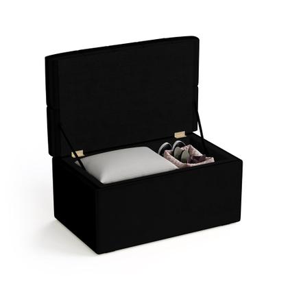 Imagem de Calçadeira Sagitarius Estofada 90 para Cama Box de Solteiro N-024 Veludo Preto Aradecor