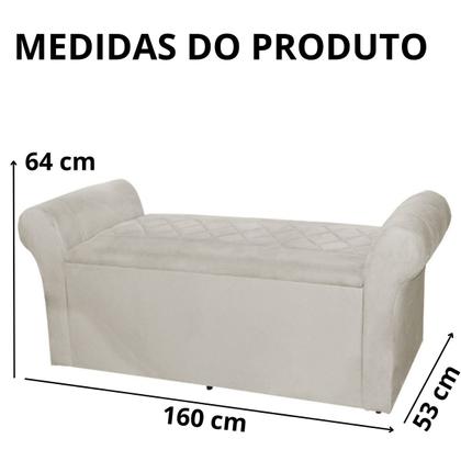 Imagem de Calçadeira Sapatos Baú Cancun Estofada 160 cm Queen Suede
