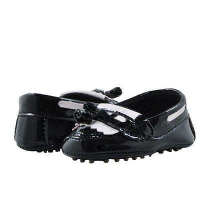 Imagem de Calçados Sapatinho de Bebê - Mocassim Feminimo - Bicho de Pé - Verniz e Sintético Sola de Borracha - Preto e Rosa Bebê