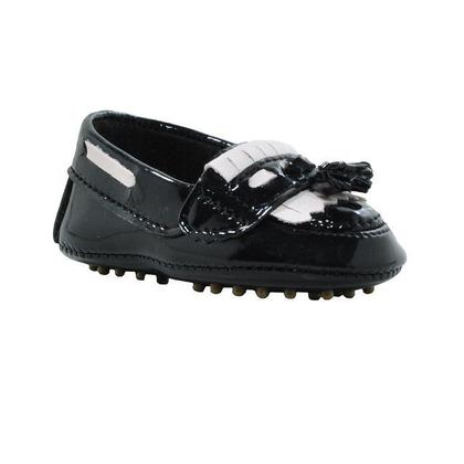 Imagem de Calçados Sapatinho de Bebê - Mocassim Feminimo - Bicho de Pé - Verniz e Sintético Sola de Borracha - Preto e Rosa Bebê