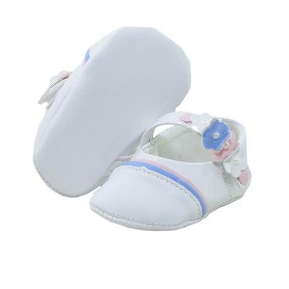 Imagem de Calçados Sapatinho de Bebê - Sapatilha Feminina - Bicho de Pé Baby REF: 600-604 - Verniz Branco/Rosa e Azul