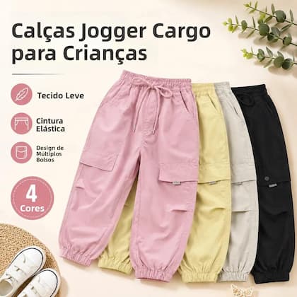 Imagem de Calças Cargo Respiráveis Para Crianças Primavera Verão Com Elástico No Tornozelo, Roupas Casuais Da