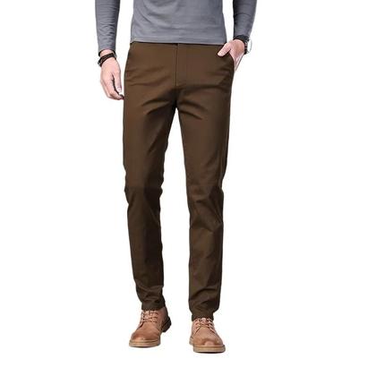 Imagem de Calças Casuais Masculinas De Algodão Stretch Cor Café Leves Retas Clássicas Para Negócios Em Cor