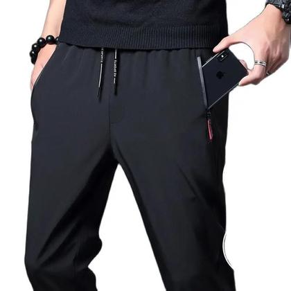 Imagem de Calças Casuais Slim Fit Para Homens Com Cintura Elástica Jogger Clássicas Em Azul, Preto E Cinza