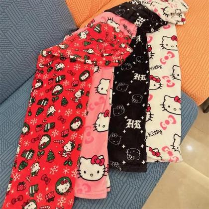 Imagem de Calças De Pijama Femininas De Moletom Grosso Hello Kitty Com Elástico Duplo, Calças Macias, Presente