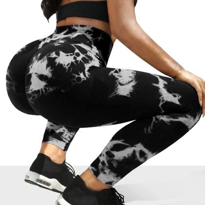 Imagem de Calças De Yoga Femininas De Cintura Alta Sem Costura Com Estampa Tie-dye, Leggings Macias E