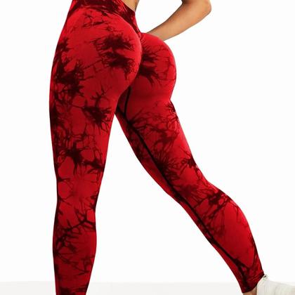 Imagem de Calças De Yoga Femininas Tie Dye De Cintura Alta Sem Costura Com Controle De Barriga E Leggings