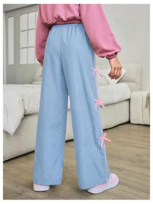 Imagem de Calças esportivas WDIRARA para meninas, cintura lateral, azul claro, 10Y
