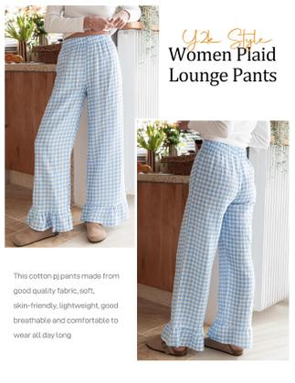 Imagem de Calças Flygo Gingham Cotton Y2K para mulheres azuis tamanho XL