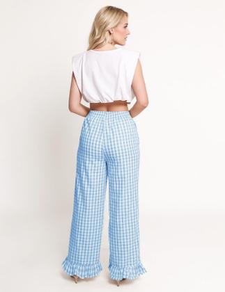 Imagem de Calças Flygo Gingham Cotton Y2K para mulheres azuis tamanho XL
