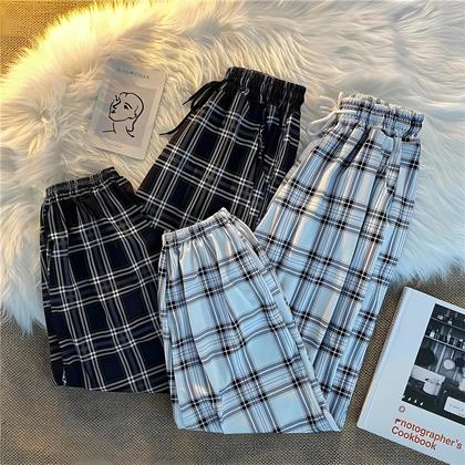 Imagem de Calças Harem Femininas Soltas - Estilo Xadrez Preto e Branco - Verão