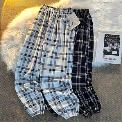 Imagem de Calças Harem Femininas Soltas - Estilo Xadrez Preto e Branco - Verão