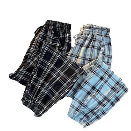 Imagem de Calças Harem Femininas Soltas - Estilo Xadrez Preto e Branco - Verão