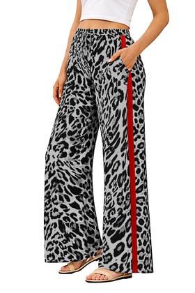Imagem de Calças HVEPUO com estampa de leopardo, cintura alta, pernas largas, chiffon, femininas