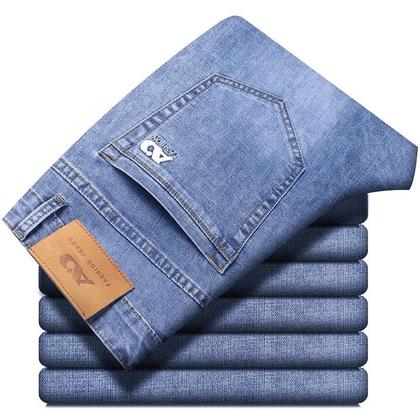 Imagem de Calças Jeans Slim Fit Stretch Azul Claro Para Homens, Clássicas E Casuais Para a Primavera