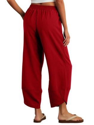 Imagem de Calças largas Feiersi Baggy Elastic Waist Palazzo Wine Red