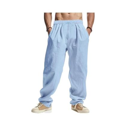 Imagem de Calças Masculinas Leves De Algodão E Linho Com Corte Reto, Respiráveis, Estilo Casual Praia Havaiana