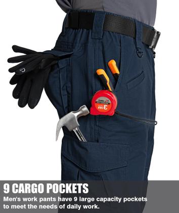 Imagem de Calças táticas Zoofly Ripstop Cargo Work 9 bolsos masculinas azul-marinho