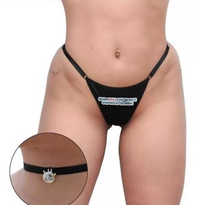 Imagem de Calcinha atrevida frase fio preta + gargantilha hotwhife