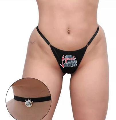 Imagem de Calcinha atrevida frase fio preta + gargantilha hotwhife